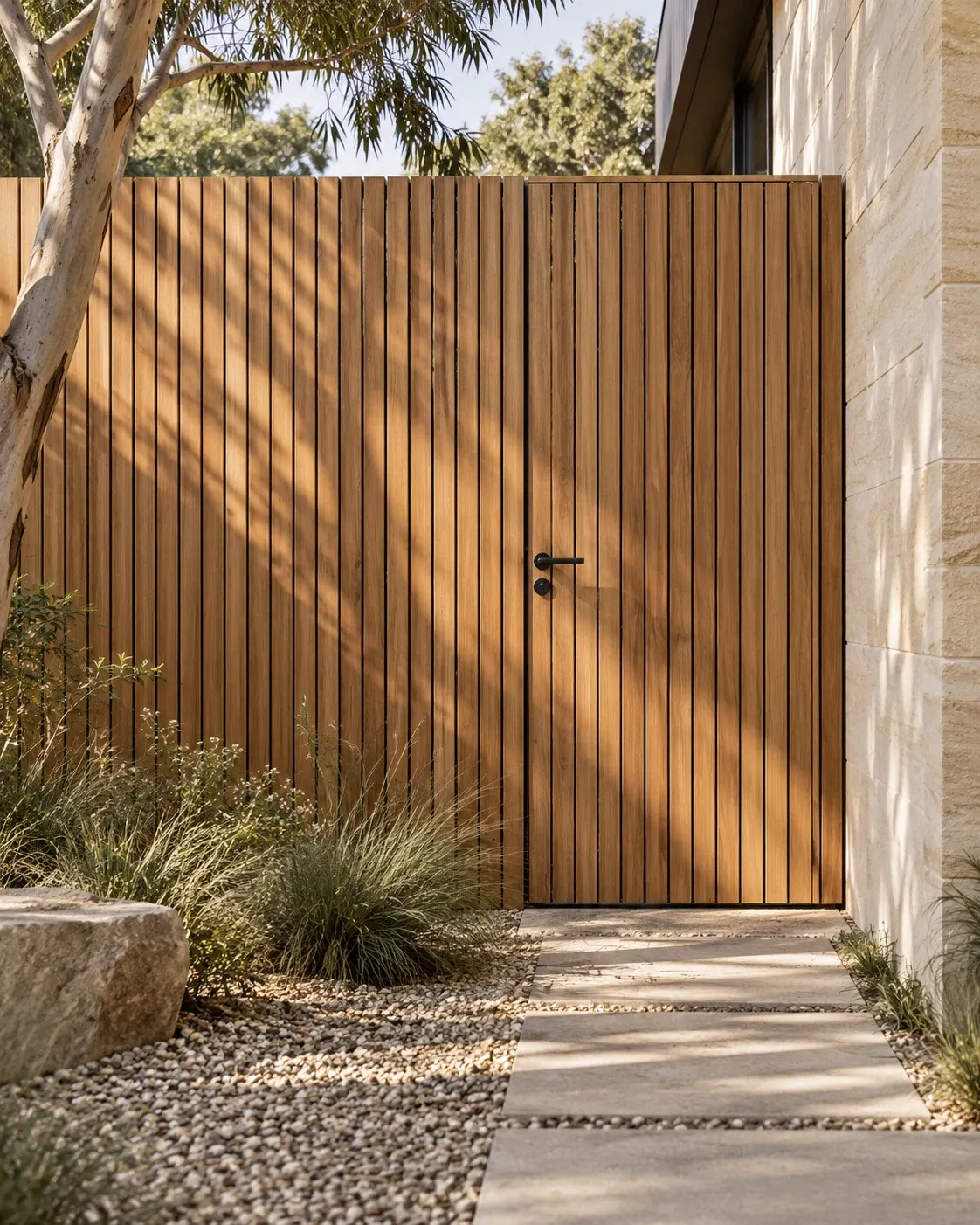 AI-generated timber side gate and garden path concept