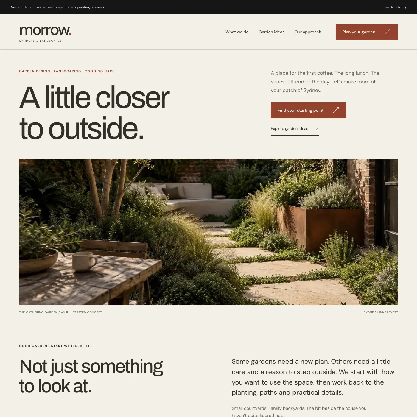 Morrow Gardens concept website homepage